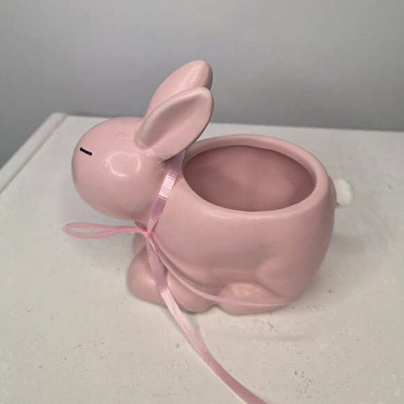 Pink Ceramic Bunny Planter Puffy Tail - Picture 3 of 6